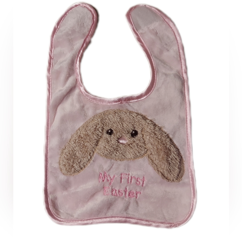 First Easter Fuzzy Pink Bunny Bib Clothing Protector